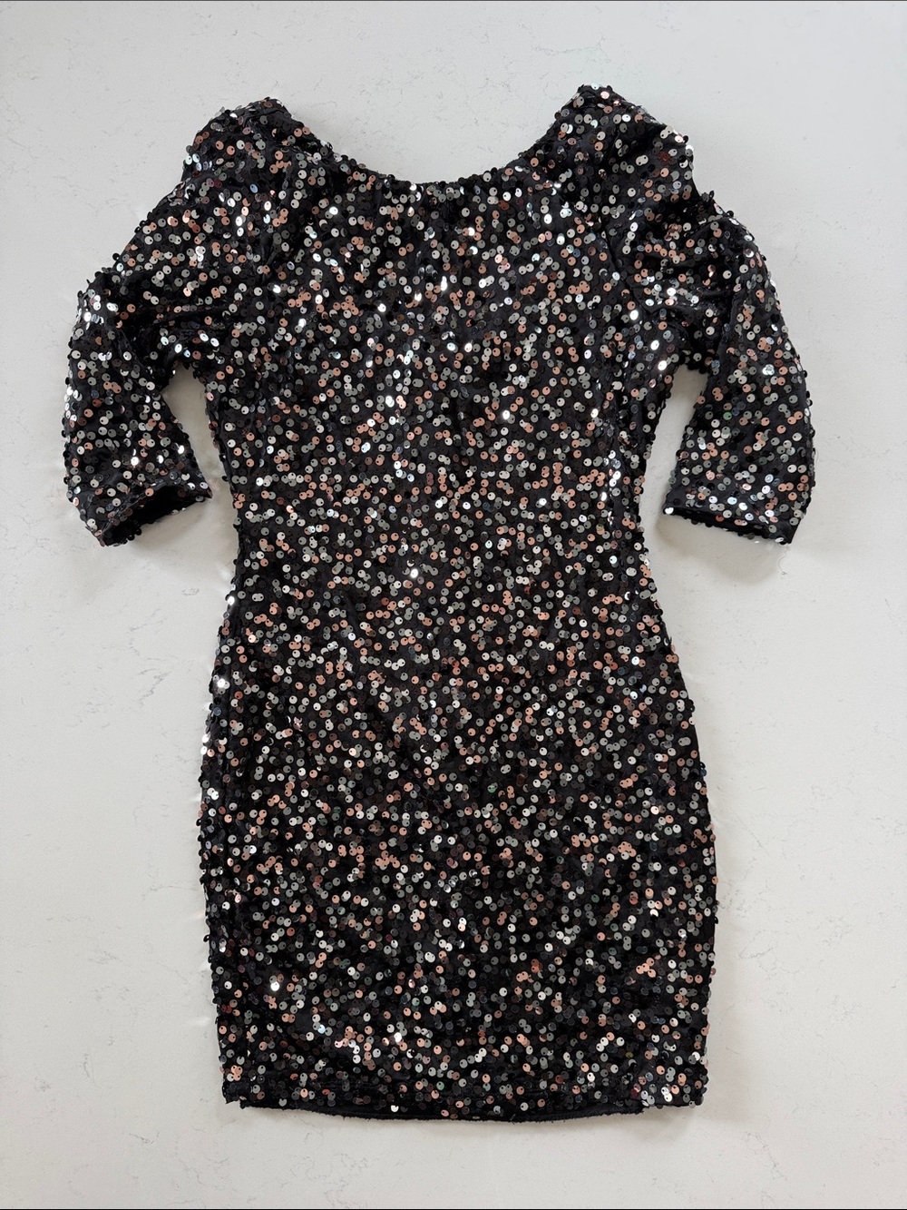 Crystal Doll Black Dress with Rose Gold Sequin Trim
